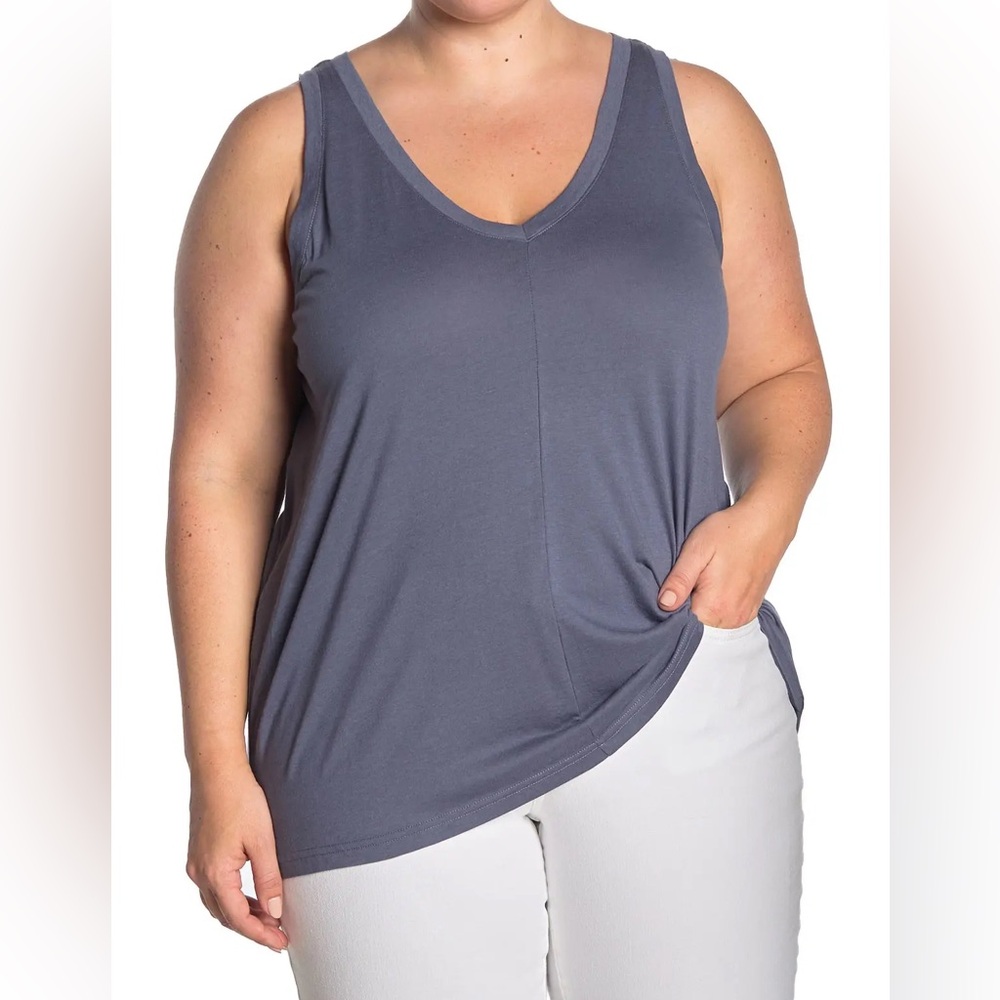 Grey Blue V Neck Tank Cotton Blend Women's Summer Casual
